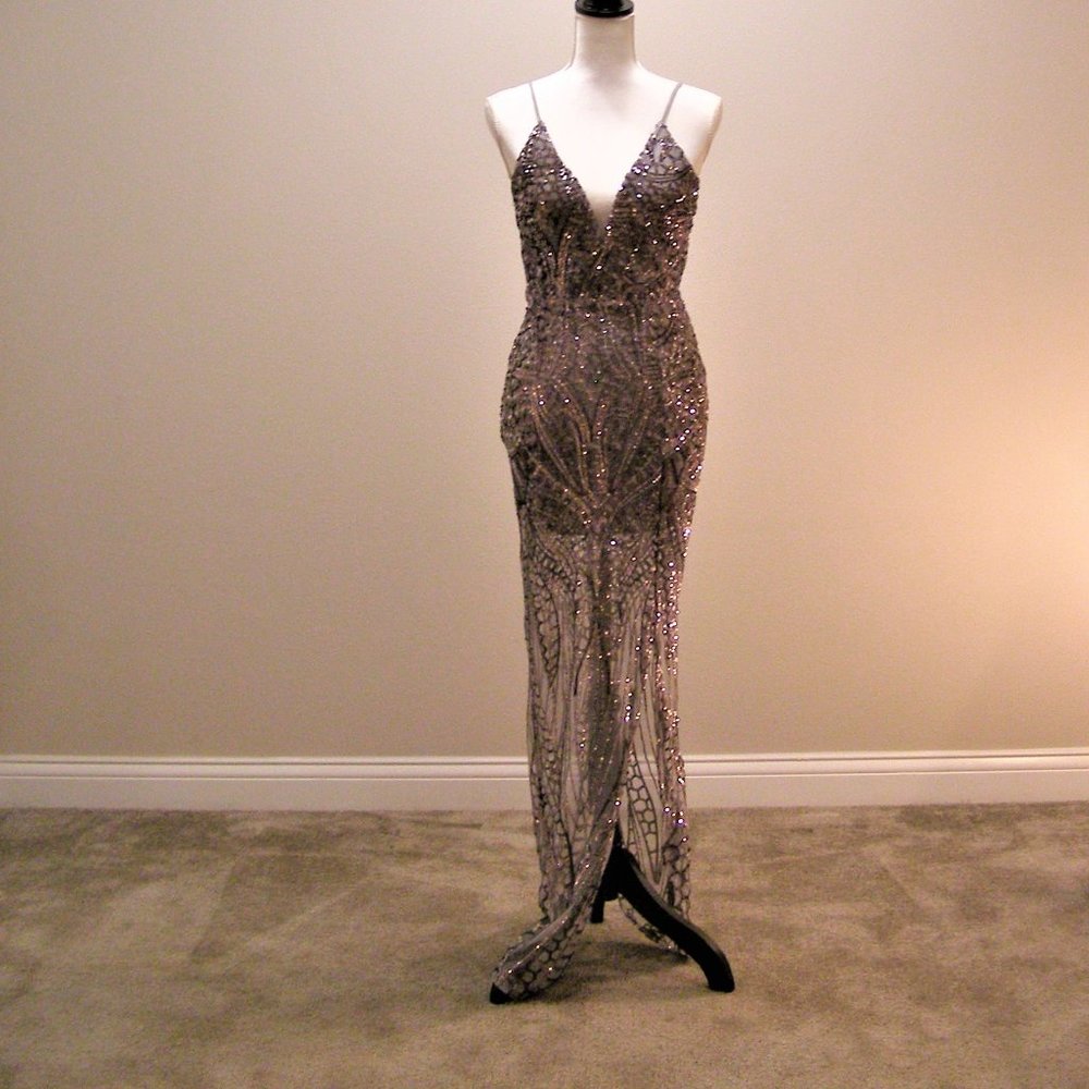 Formal Gown: Silver/Dove Grey w/ Rose Gold Sequins